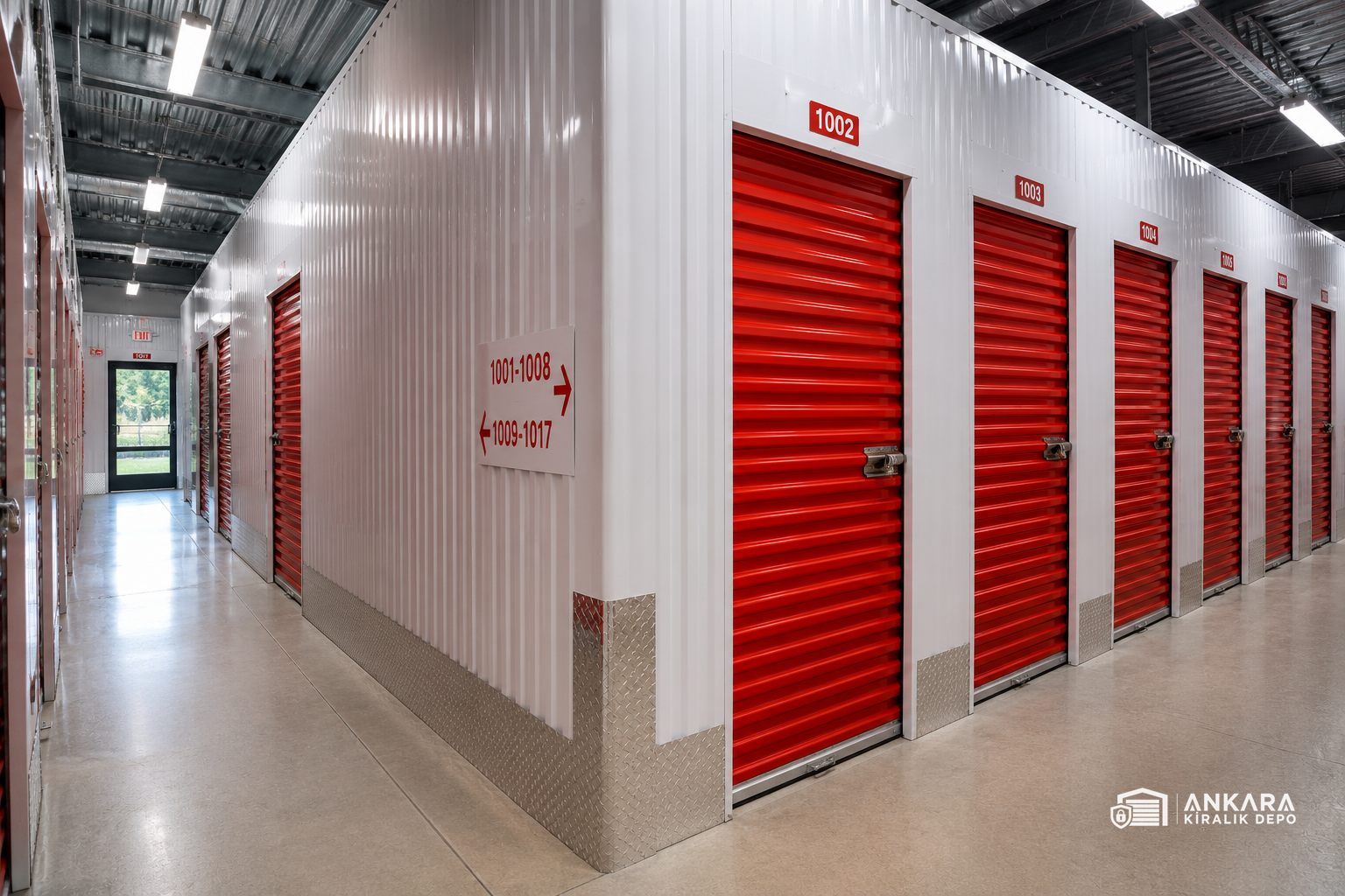 Akıllı depo / self storage tesisinde düzenli koridor